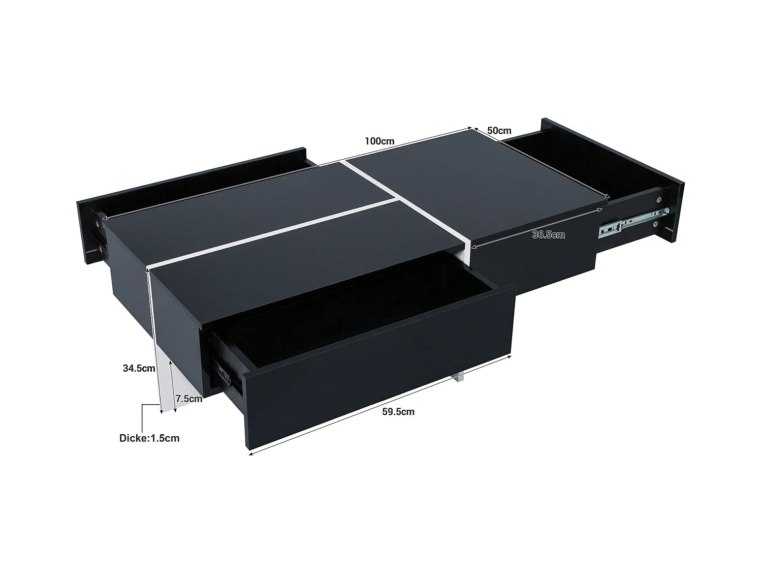 Couchtisch, Struktur in weißem Marmoreffekt und Tisch mit LED, Schwarz