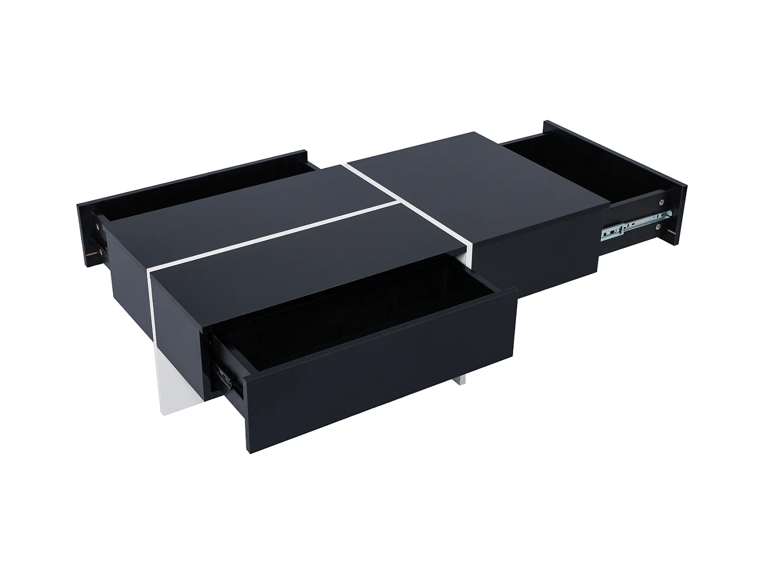 Couchtisch, Struktur in weißem Marmoreffekt und Tisch mit LED, Schwarz