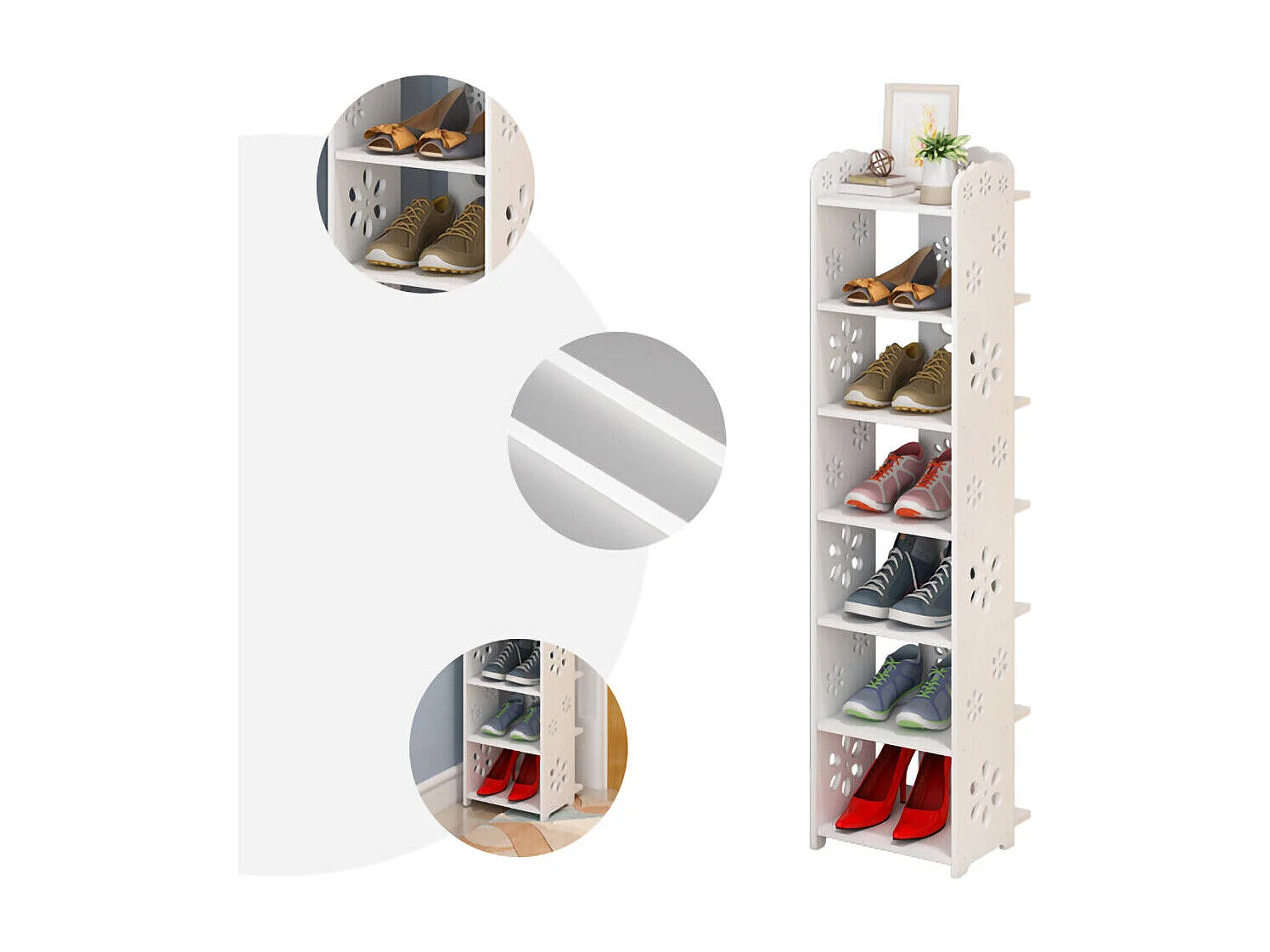 Meuble à Chaussures 7 Niveaux en Bois Plastique,Étagère de Rangement à Chaussures,26x25x96CM,Blanc