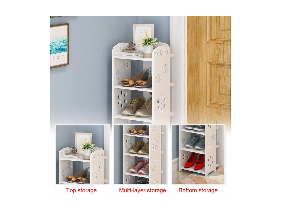 Meuble à Chaussures 7 Niveaux en Bois Plastique,Étagère de Rangement à Chaussures,26x25x96CM,Blanc