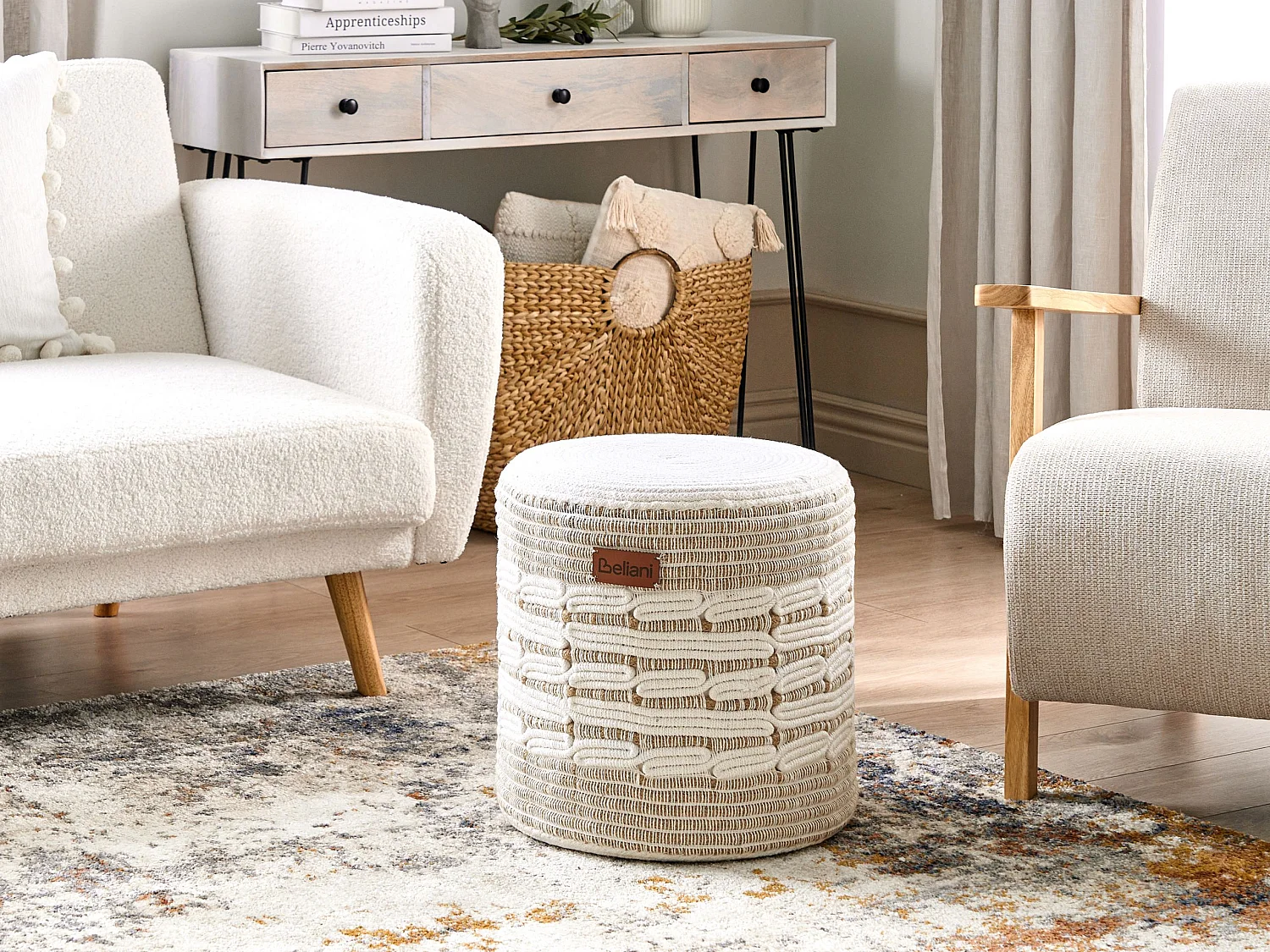 Pouf ABTIN Jute Weiss 40 cm 40 cm 40 cm