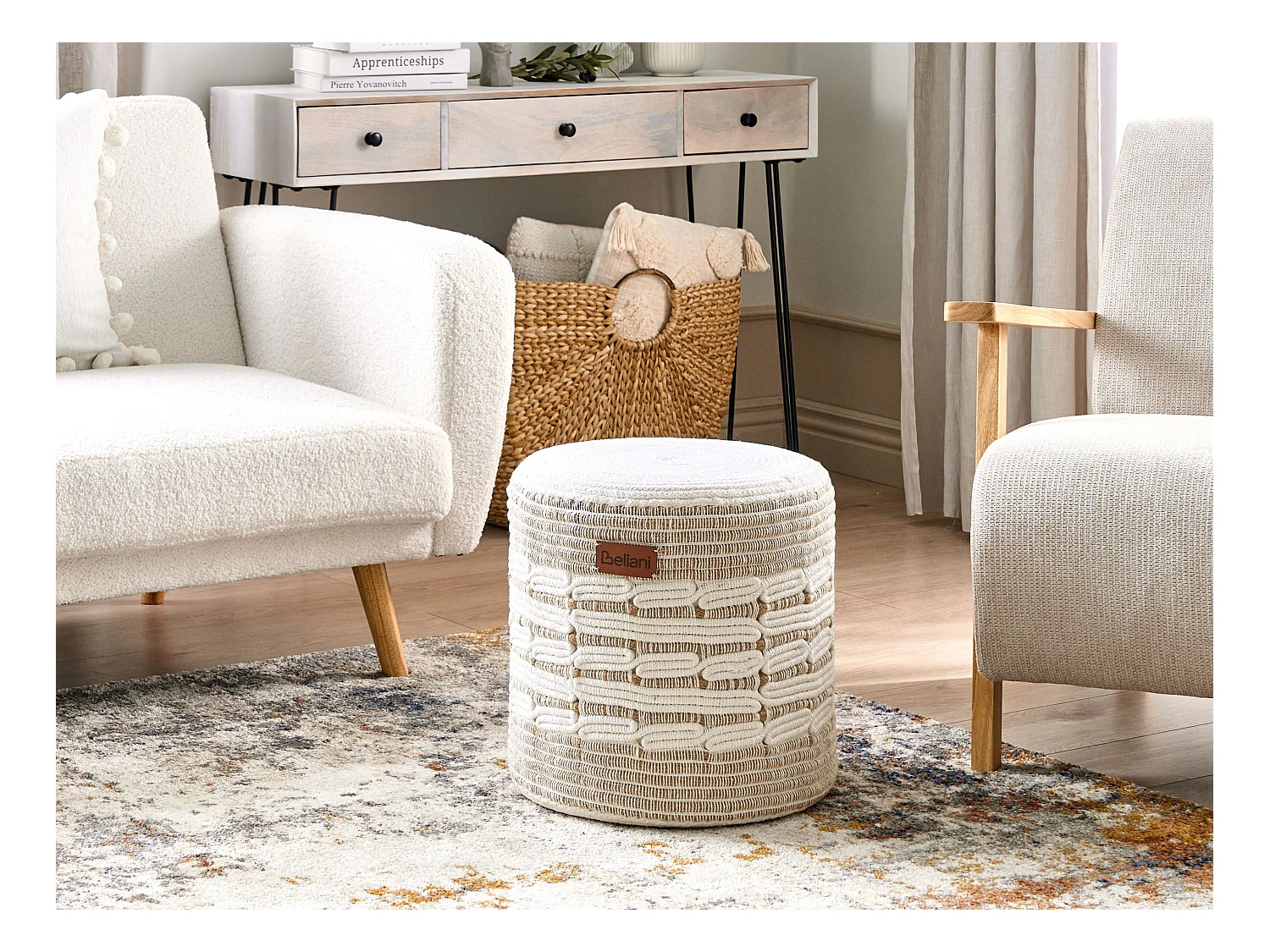 Puf ABTIN Yute Blanco 40 cm 40 cm 40 cm