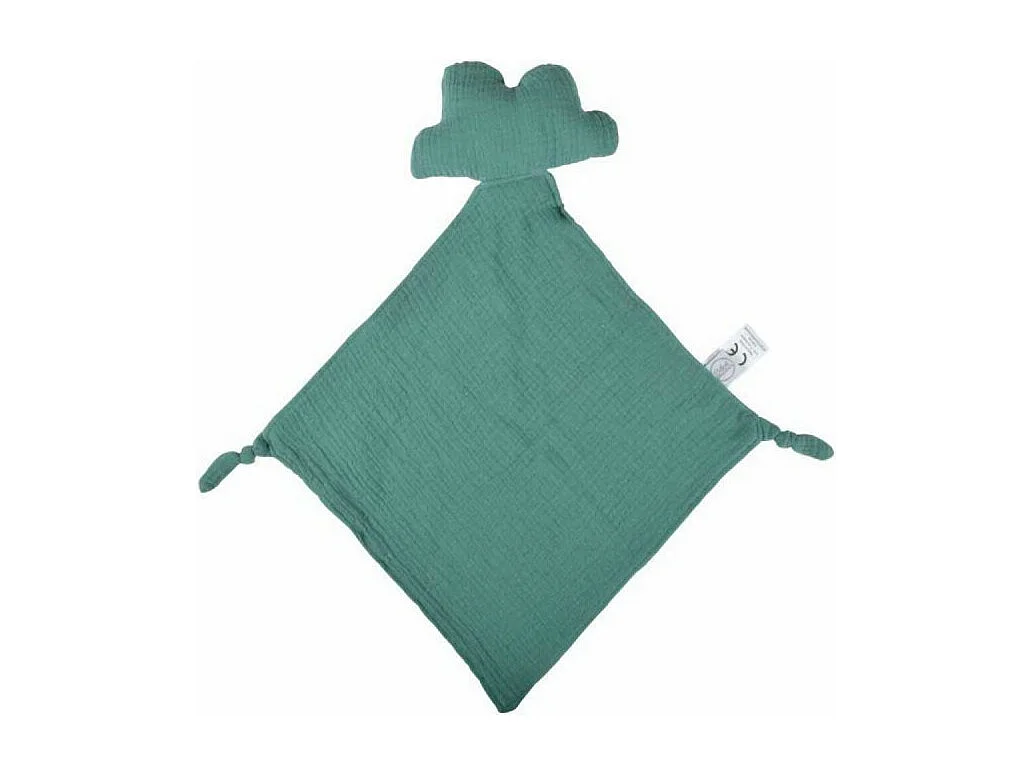 Doudou mouchoir "Nuage" en gaze de coton - Vert foncé - l 30 x L 46 cm