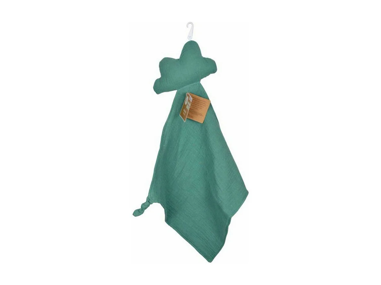 Doudou mouchoir "Nuage" en gaze de coton - Vert foncé - l 30 x L 46 cm