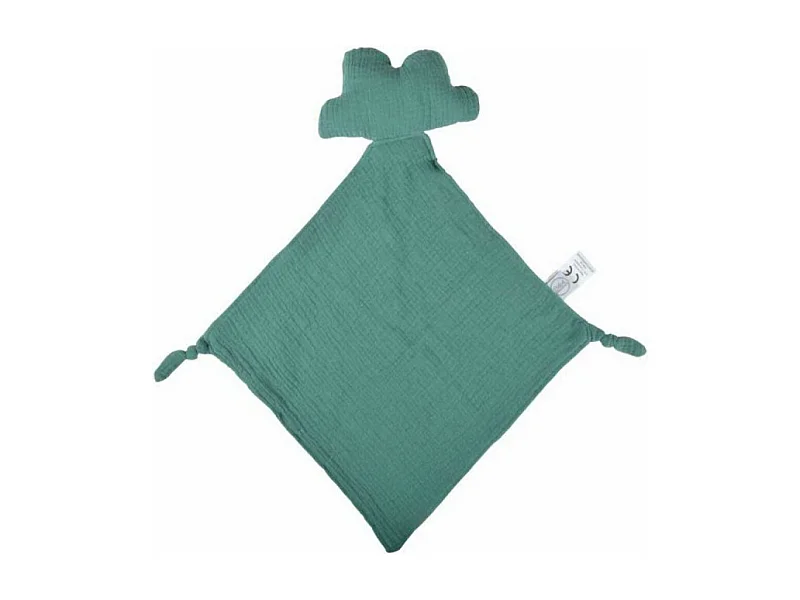 Doudou mouchoir "Nuage" en gaze de coton - Vert foncé - l 30 x L 46 cm