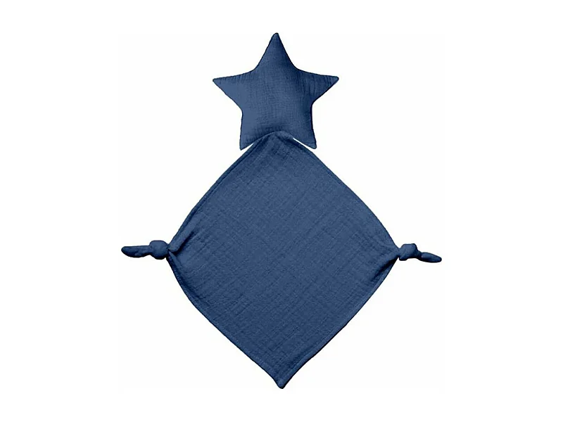 Doudou mouchoir "Étoile" en gaze de coton - Bleu foncé - l 30 x L 46 cm
