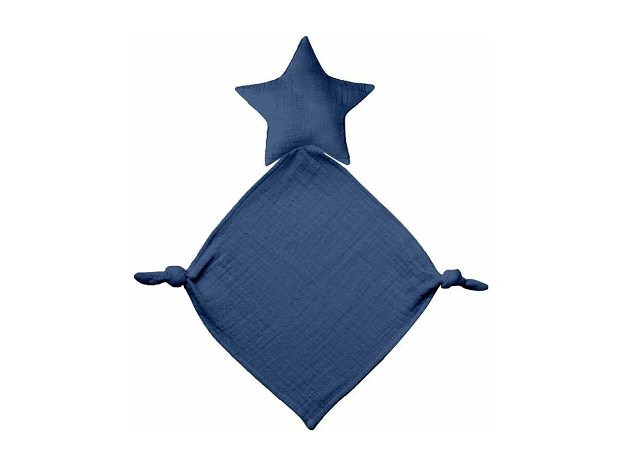 Doudou mouchoir "Étoile" en gaze de coton - Bleu foncé - l 30 x L 46 cm