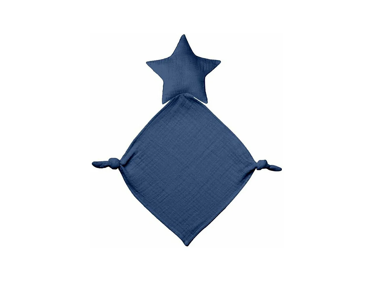 Doudou mouchoir "Étoile" en gaze de coton - Bleu foncé - l 30 x L 46 cm