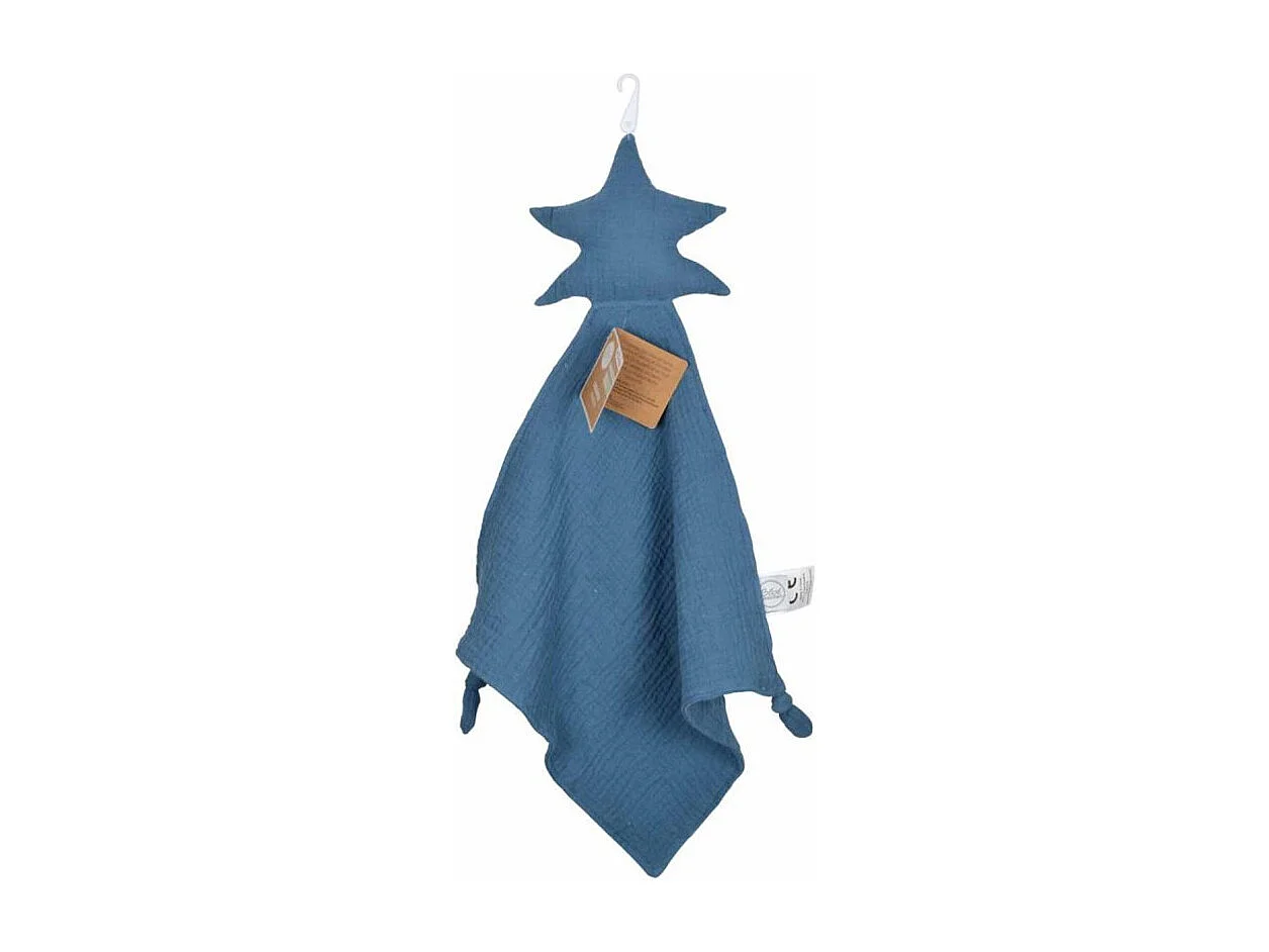 Doudou mouchoir "Étoile" en gaze de coton - Bleu foncé - l 30 x L 46 cm
