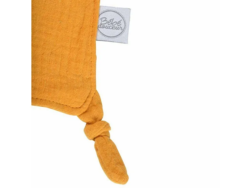 Doudou mouchoir "Étoile" en gaze de coton - Jaune Moutarde - l 30 x L 46 cm