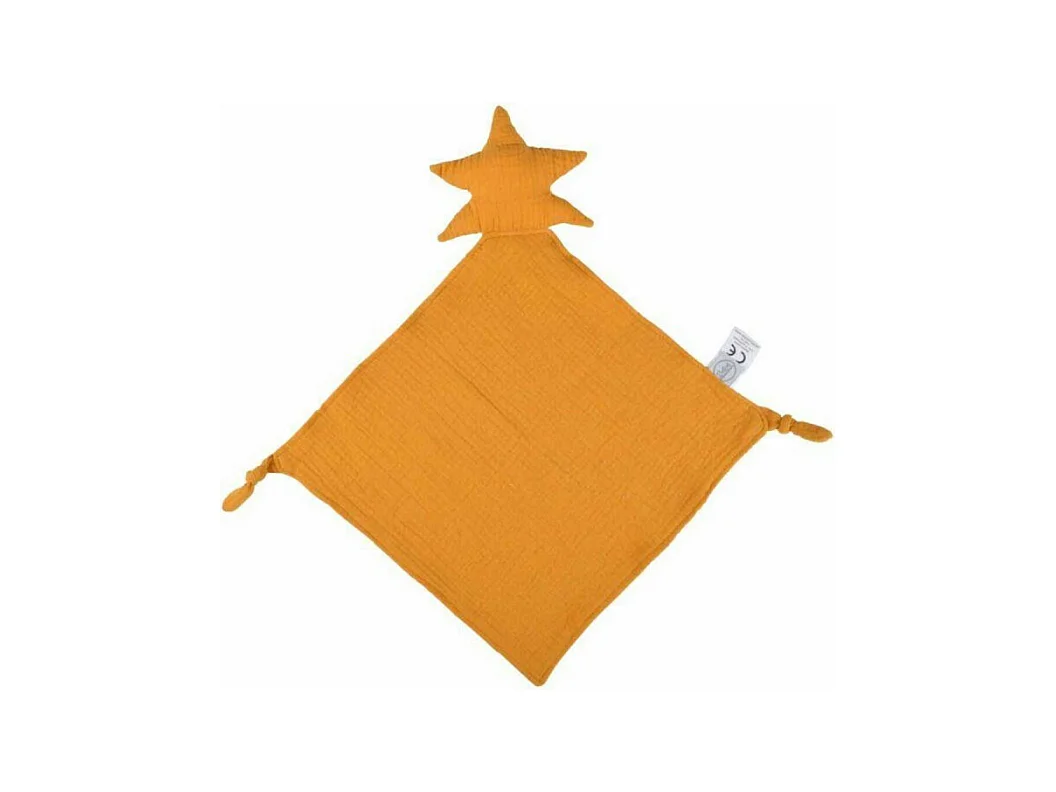 Doudou mouchoir "Étoile" en gaze de coton - Jaune Moutarde - l 30 x L 46 cm