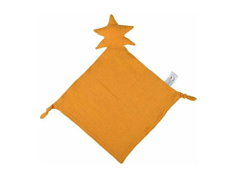 Doudou mouchoir "Étoile" en gaze de coton - Jaune Moutarde - l 30 x L 46 cm