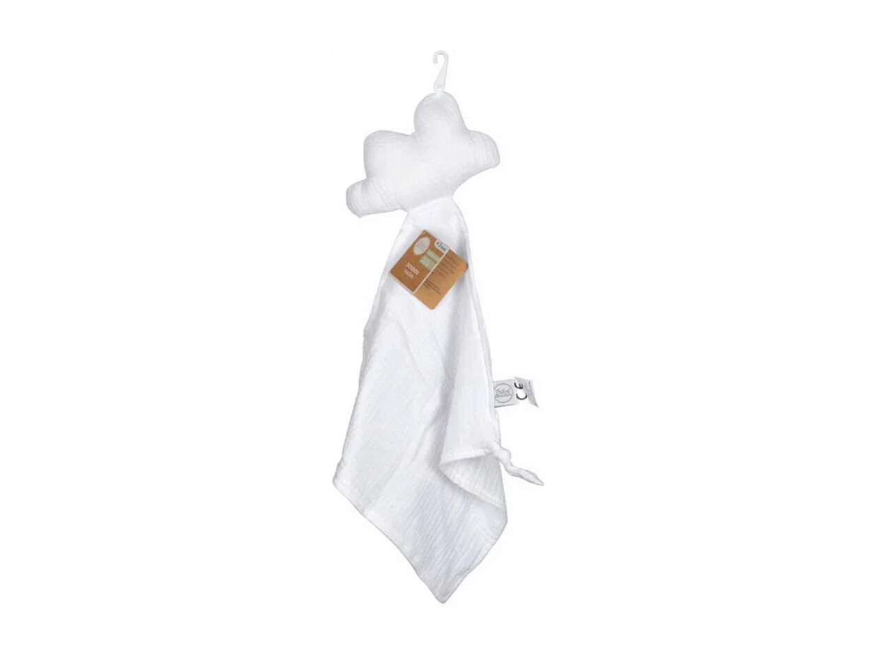 Doudou mouchoir "Nuage" en gaze de coton - Blanc - l 30 x L 46 cm