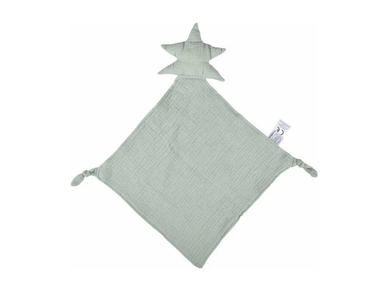 Doudou mouchoir "Étoile" en gaze de coton - Vert céladon - l 30 x L 46 cm