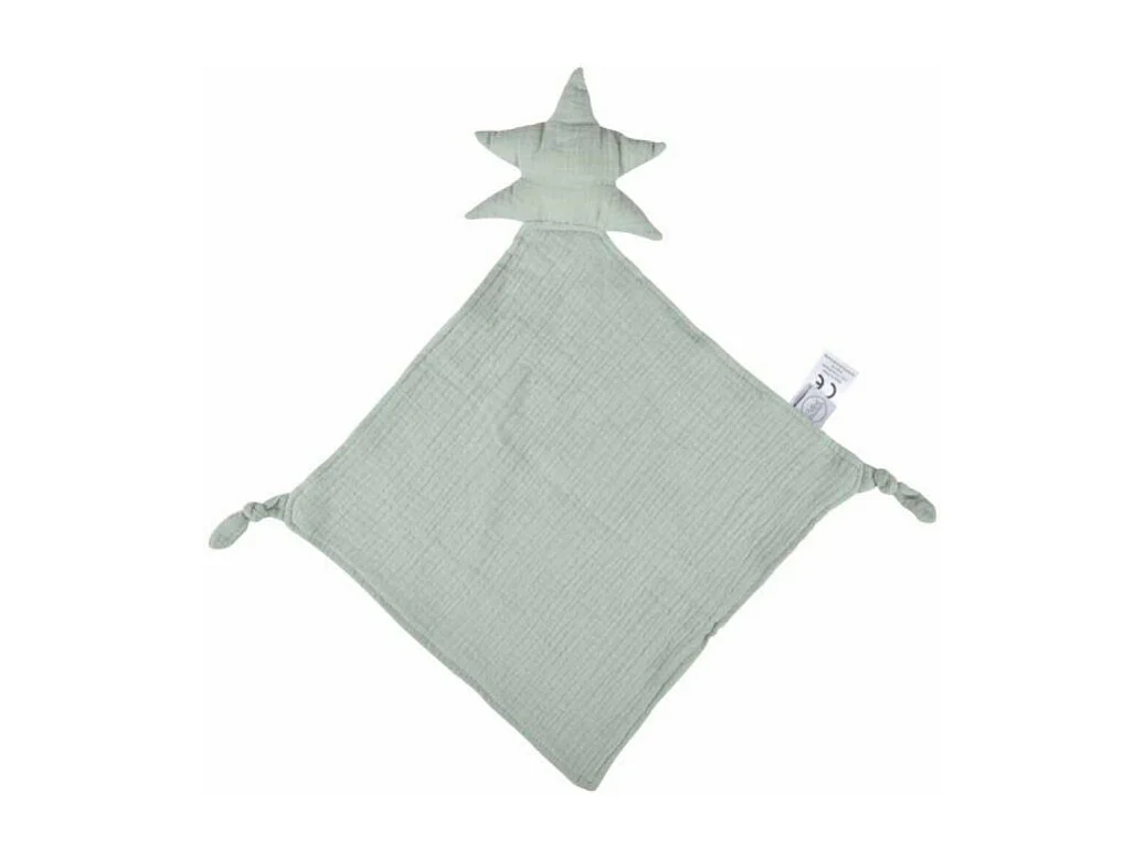 Doudou mouchoir "Étoile" en gaze de coton - Vert céladon - l 30 x L 46 cm