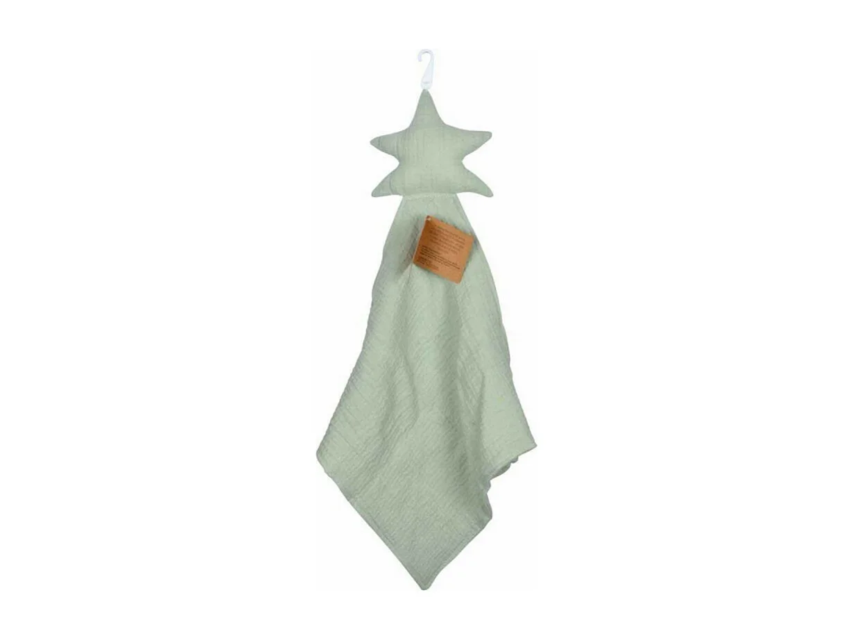 Doudou mouchoir "Étoile" en gaze de coton - Vert céladon - l 30 x L 46 cm