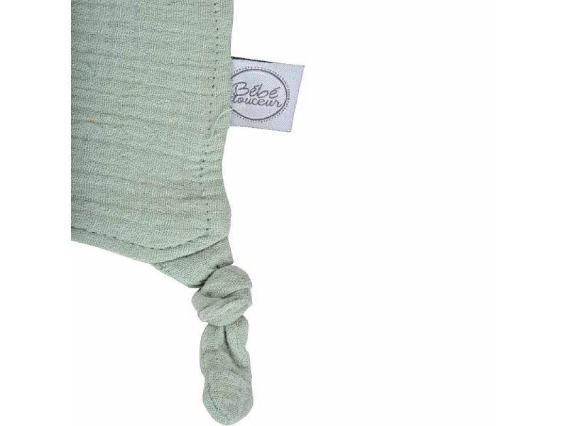 Doudou mouchoir "Étoile" en gaze de coton - Vert céladon - l 30 x L 46 cm