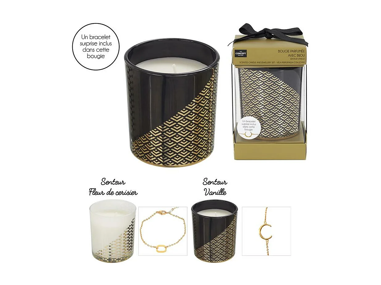 Bougie Parfumee Motif Dore Bijou Surprise H8cm