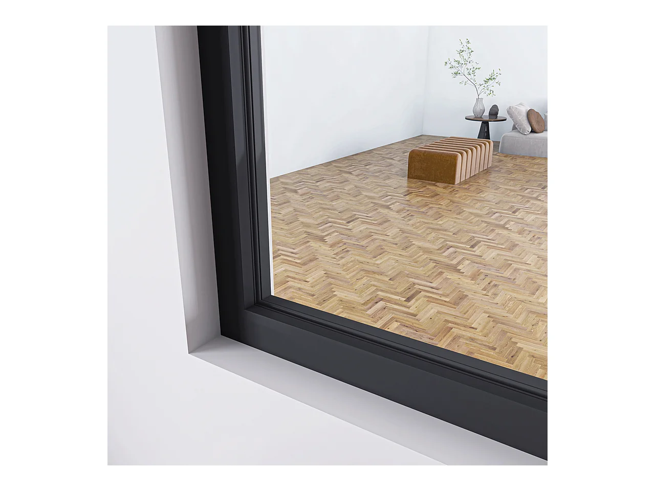 Parete Vetrata Interna 123x108 cm in Vetro Temperato Trasparente da 4 mm 4 Lastre Corniciate Profilo Nero Opaco Divisorio da Casa