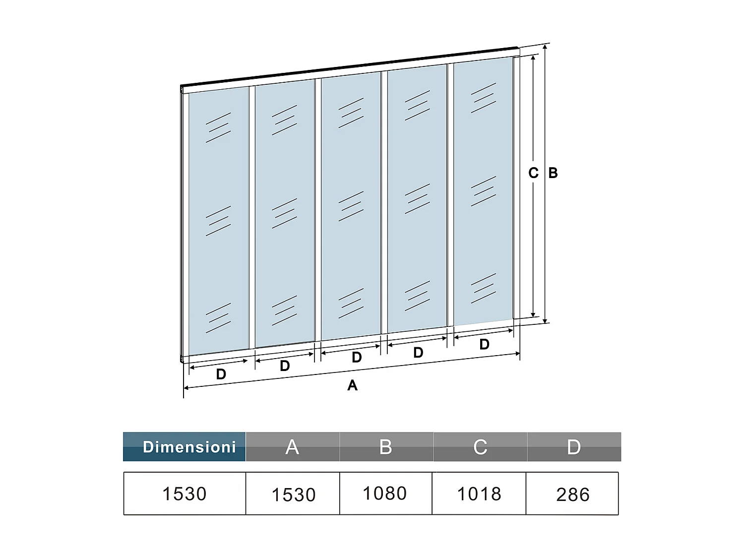 Parete Vetrata Interna 153x108 cm in Vetro Temperato Trasparente da 4 mm 5 Lastre Corniciate Profilo Nero Opaco Divisorio da Casa