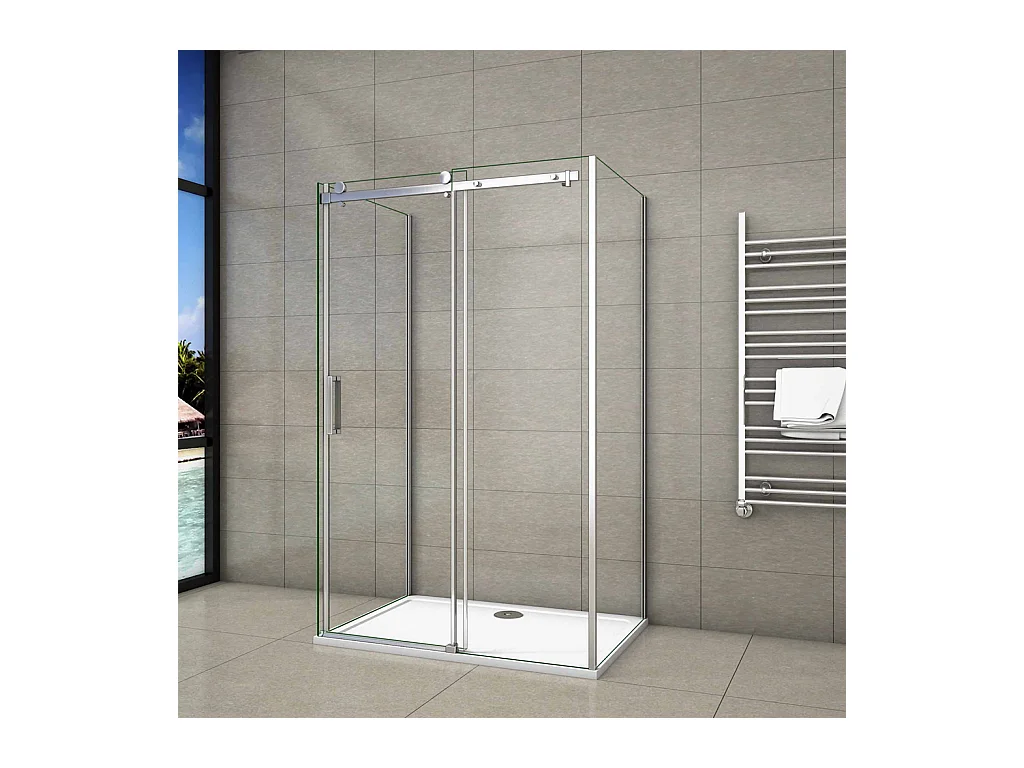 195cm Box Doccia a Tre Lati Porta Scorrevole con Doppia Parete Laterale 100x70x70cm Vetro 8mm Temperato Trasparente Anticalcare Telaio Cromato Lucido