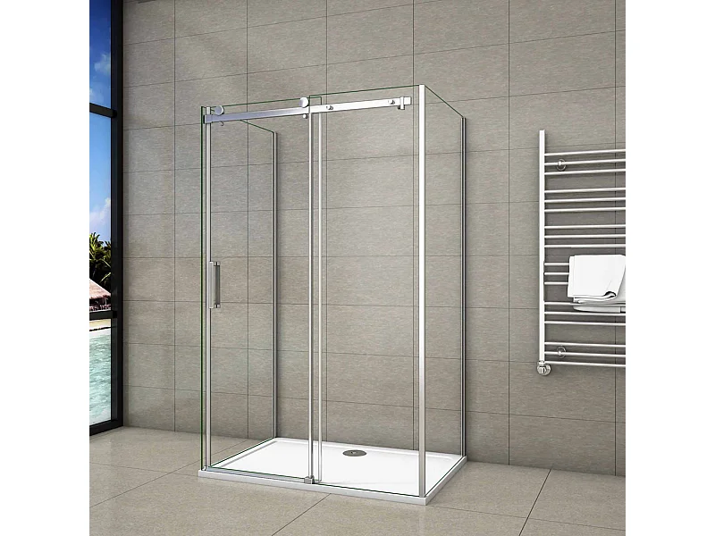 195cm Box Doccia a Tre Lati Porta Scorrevole con Doppia Parete Laterale 130x80x80cm Vetro 8mm Temperato Trasparente Anticalcare Telaio Cromato Lucido