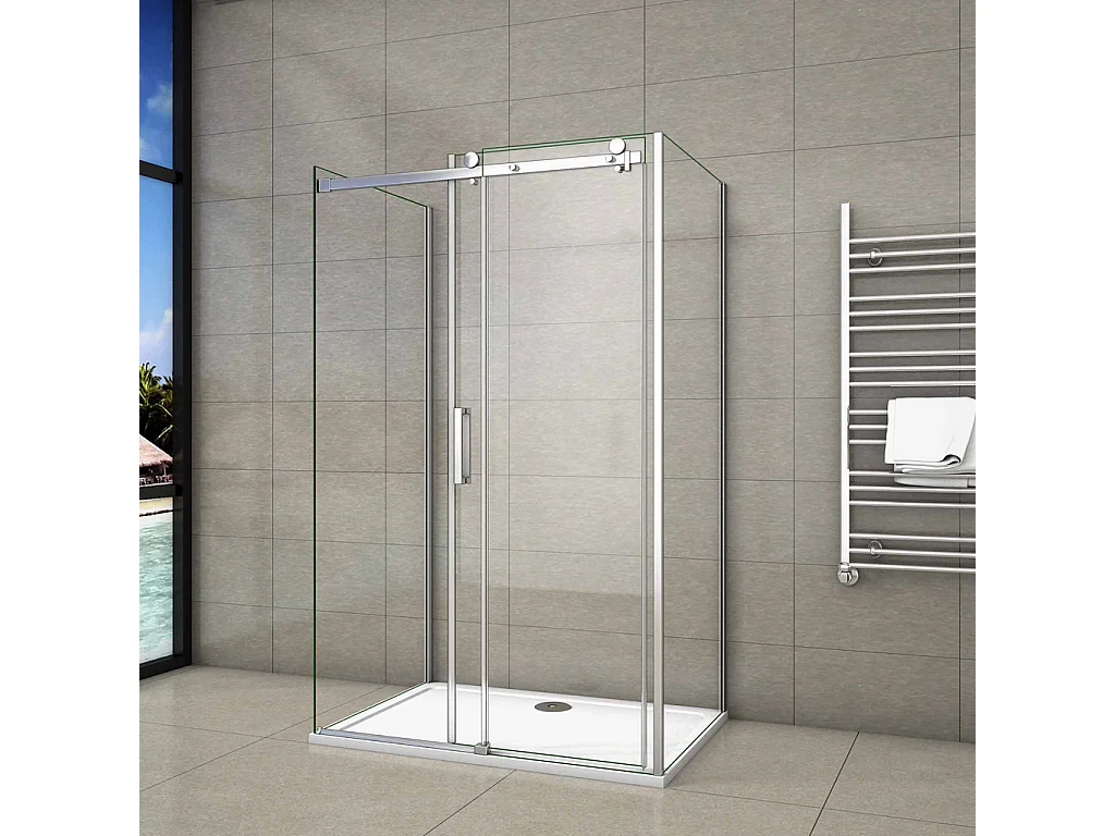 195cm Box Doccia a Tre Lati Porta Scorrevole con Doppia Parete Laterale 150x70x70cm Vetro 8mm Temperato Trasparente Anticalcare Telaio Cromato Lucido