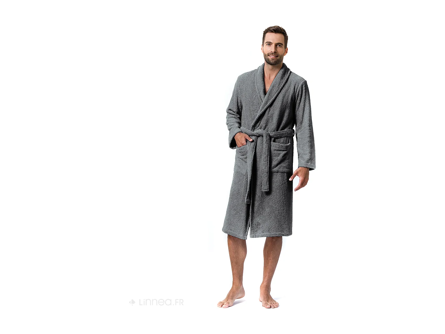 Peignoir col châle adulte PURE coton XL gris anthracite