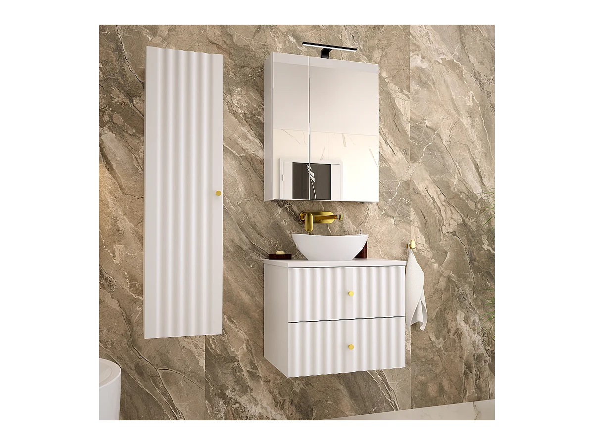Ensemble meuble simple vasque 60cm et colonne Izae Blanc