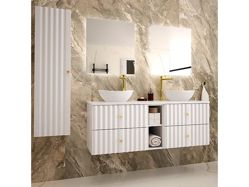 Set di mobili da bagno doppio lavabo Izae bianco 140cm