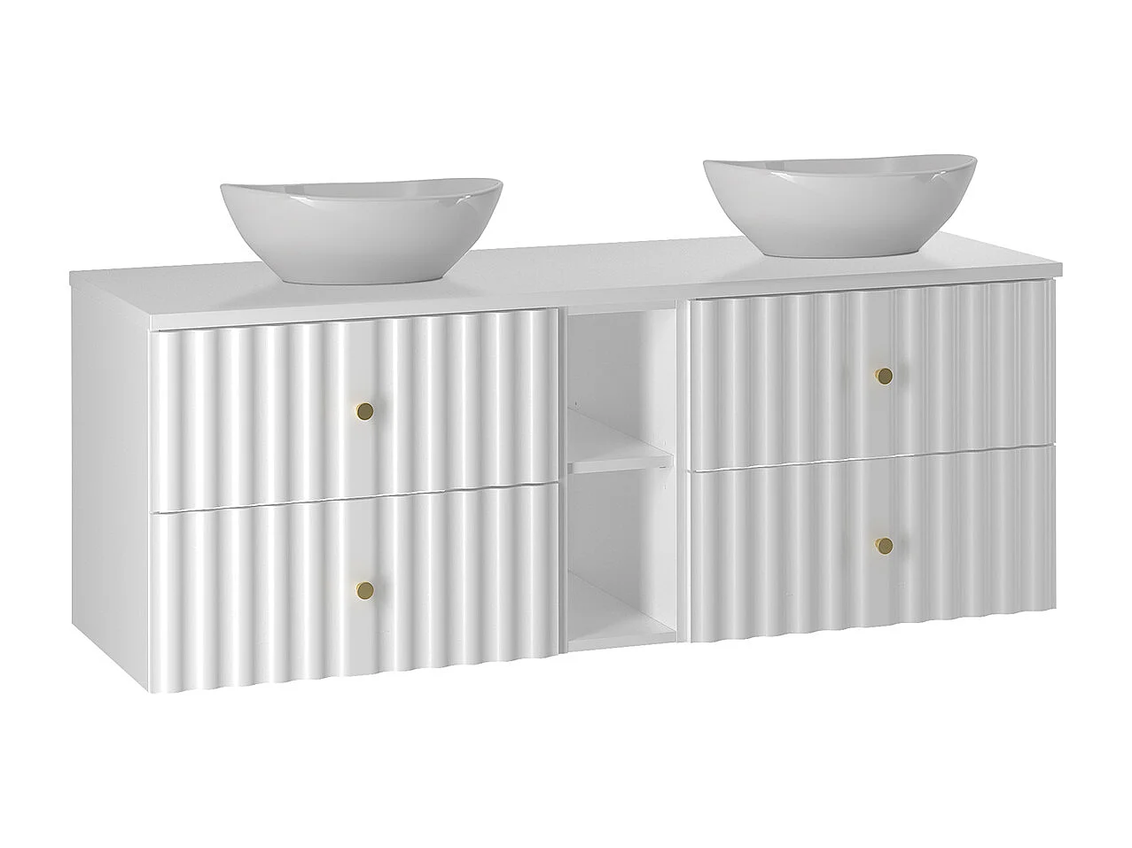 Ensemble meuble double vasque 140cm 2 niches et colonne Izae Blanc