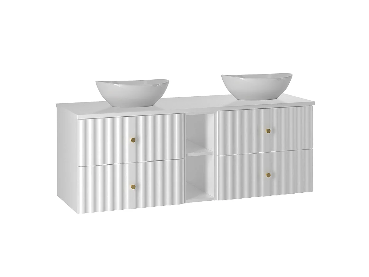Ensemble meuble double vasque 140cm 2 niches et colonne Izae Blanc