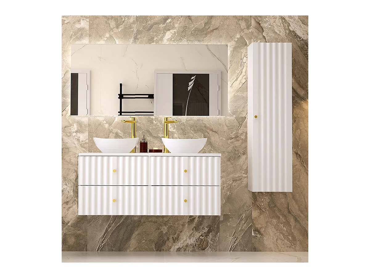 Ensemble meuble double vasque 120cm et colonne Izae Blanc