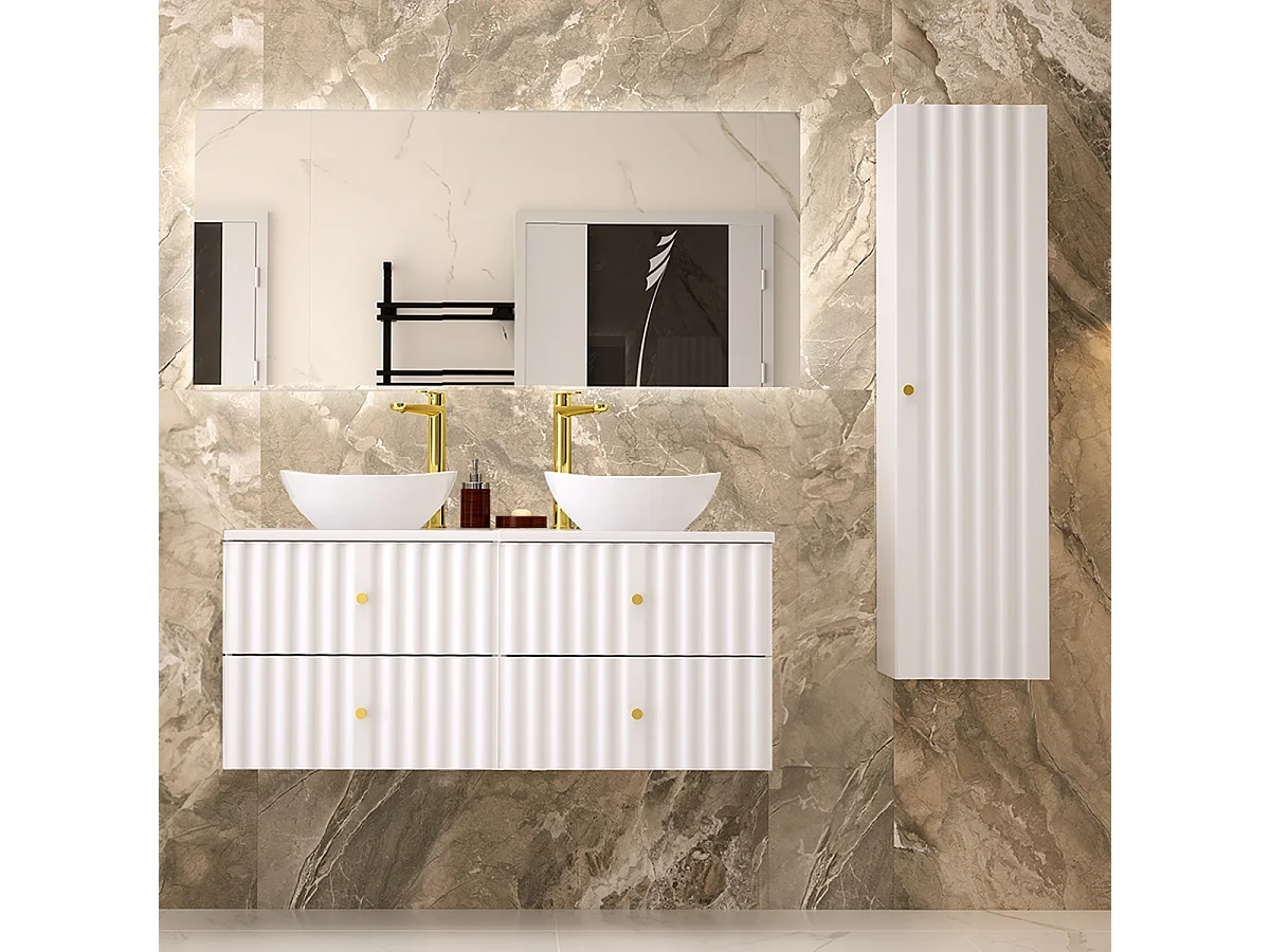 Ensemble meuble double vasque 120cm et colonne Izae Blanc