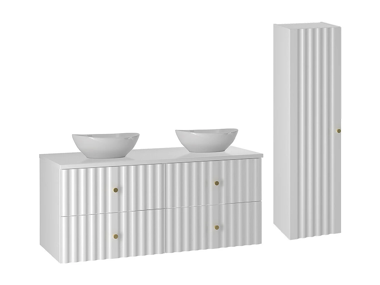 Set aus Doppelwaschtisch 120cm und Säule Izae Weiß