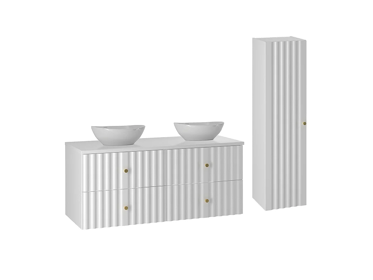 Ensemble meuble double vasque 120cm et colonne Izae Blanc