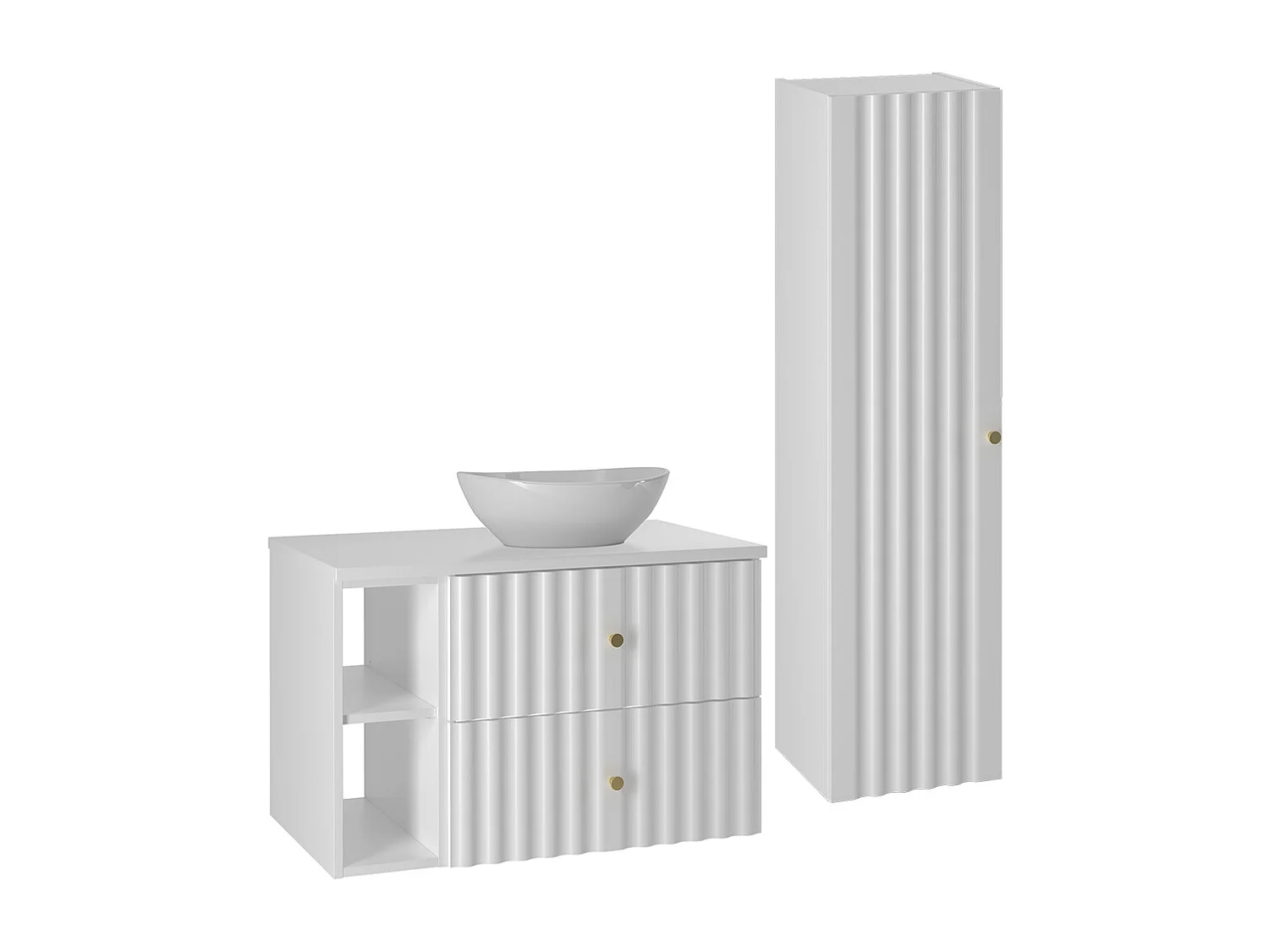 Set Waschtisch 80cm 2 Nischen und Säule Izae Weiß