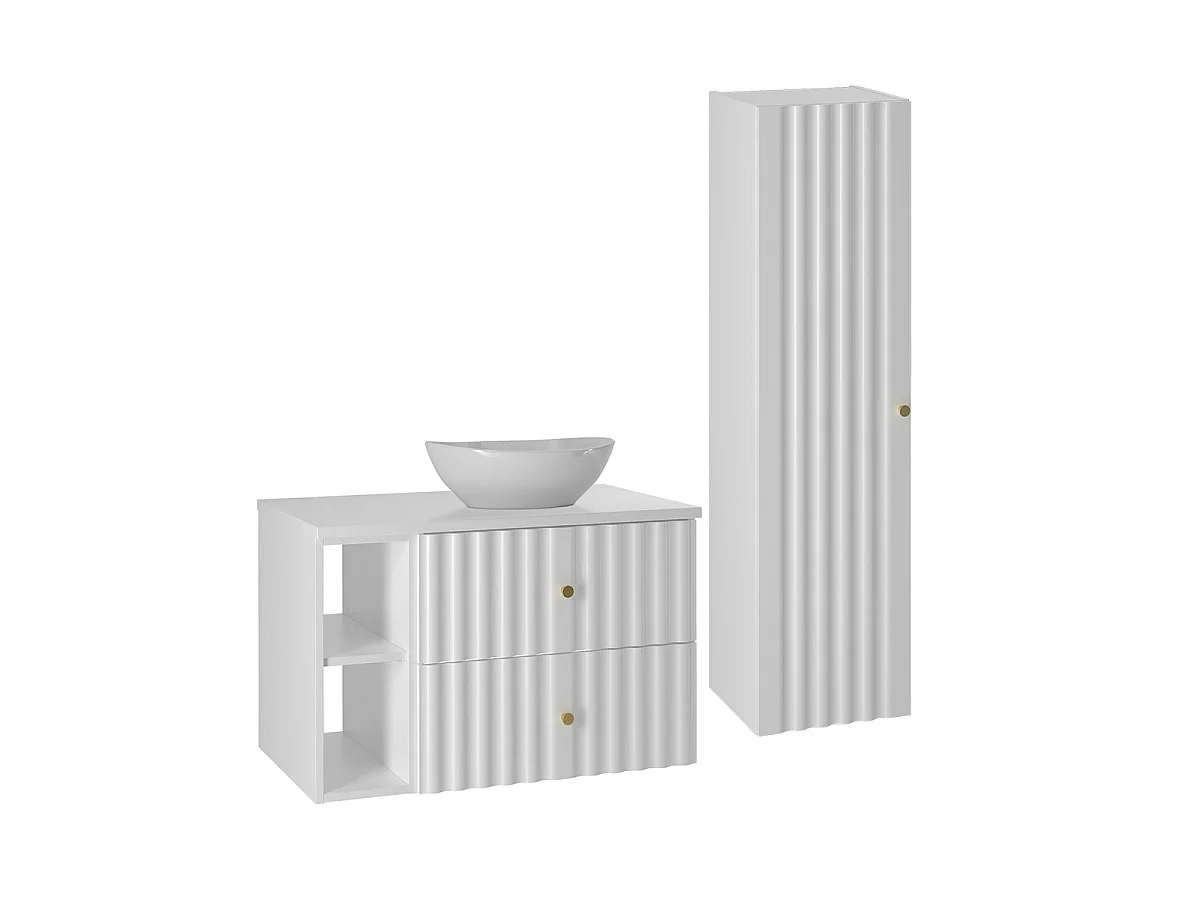 Ensemble meuble simple vasque 80cm 2 niches et colonne Izae Blanc