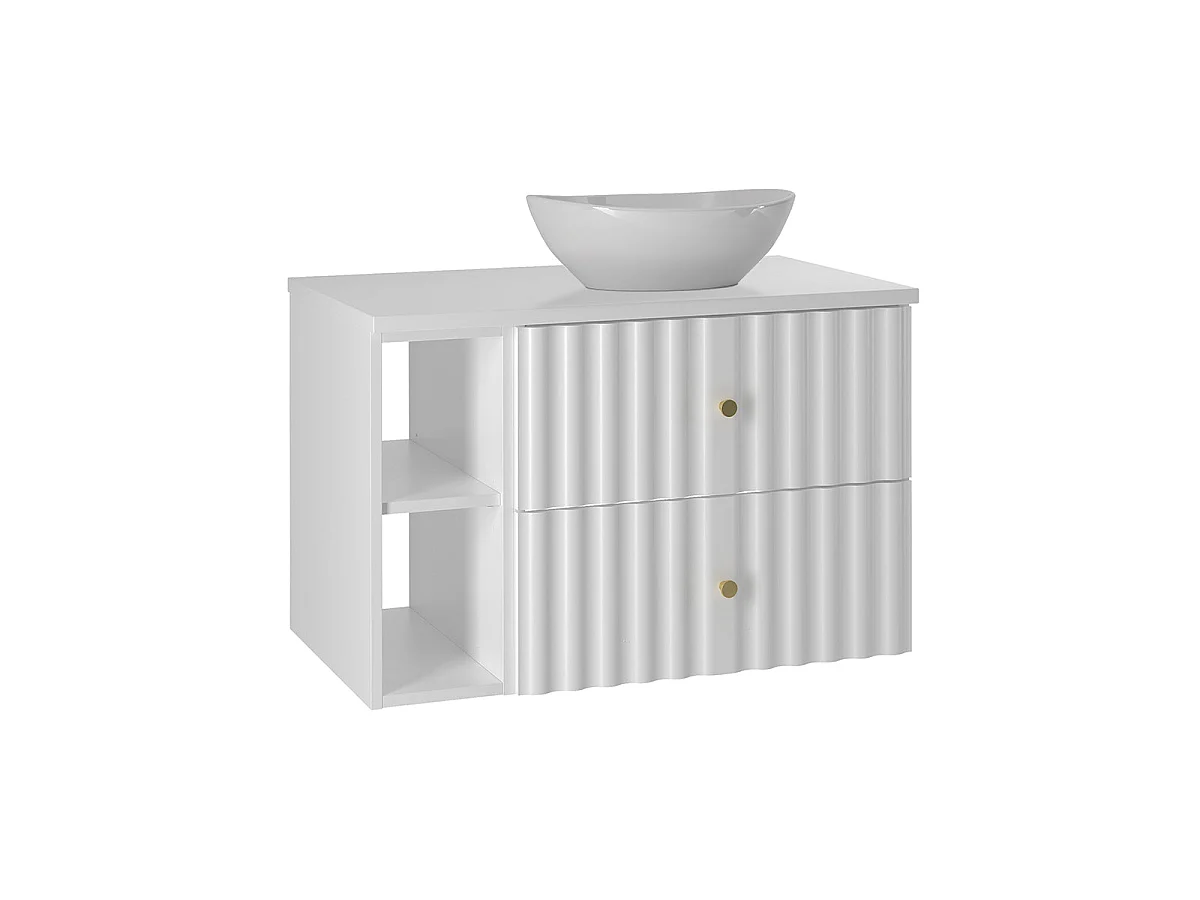 Ensemble meuble simple vasque 80cm 2 niches et colonne Izae Blanc