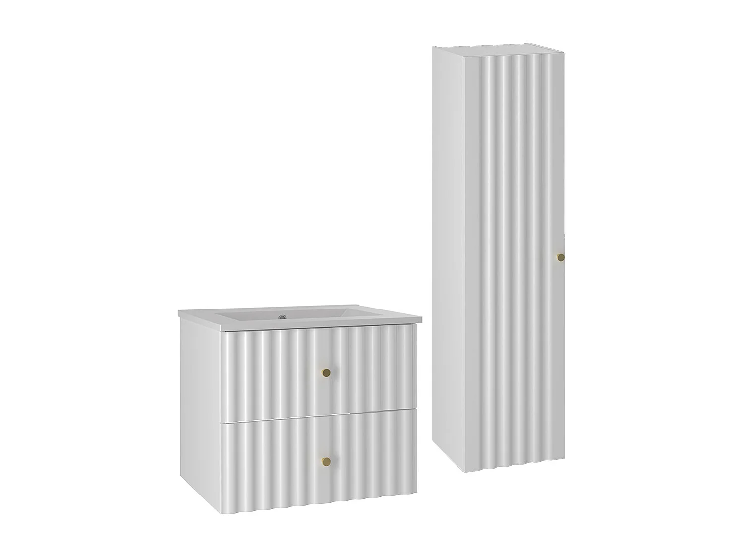 Set aus Waschtischunterschrank mit Einbauwaschbecken 60cm und Säule Izae Weiß