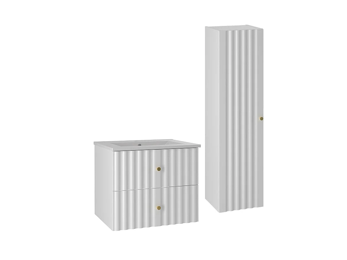 Ensemble meuble simple vasque encastrée 60cm et colonne Izae Blanc