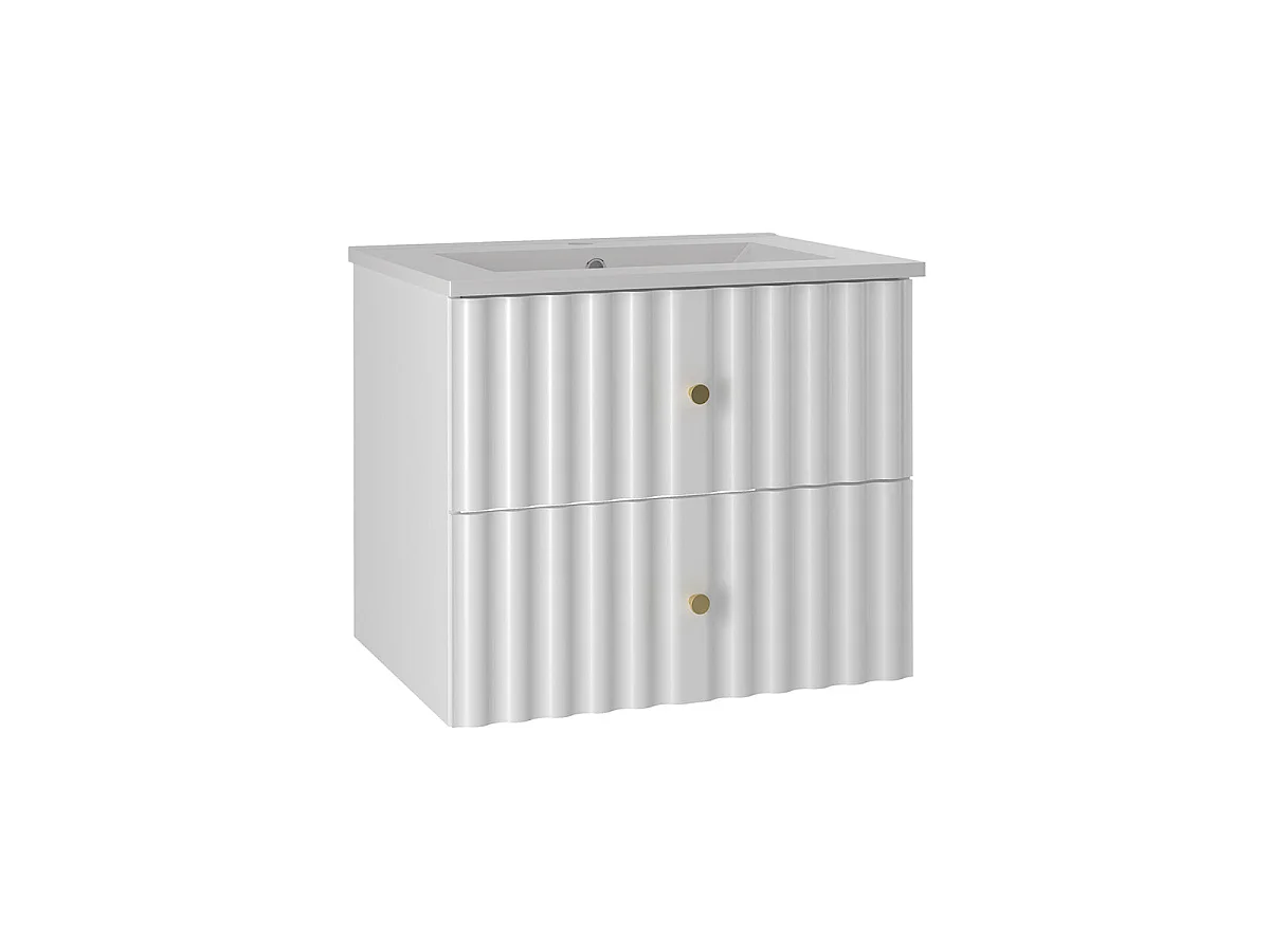 Ensemble meuble simple vasque encastrée 60cm et colonne Izae Blanc