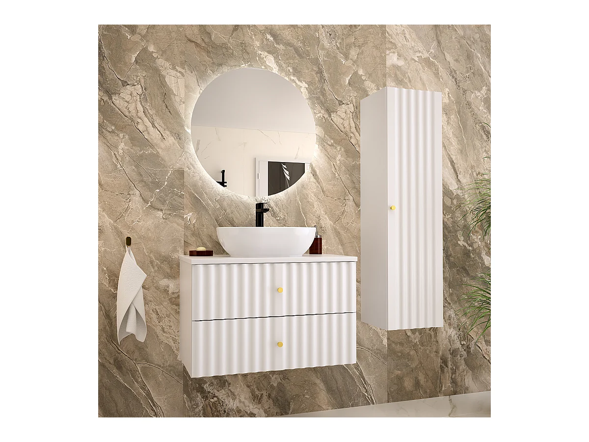 Ensemble meuble simple vasque 80cm et colonne Izae Blanc