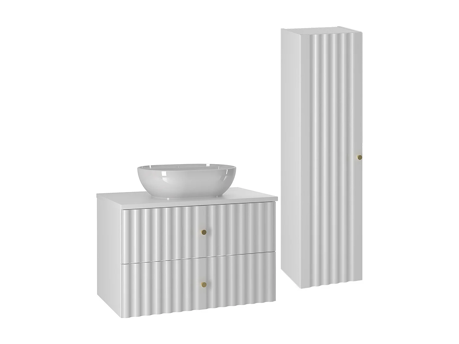 Set aus Einzelwaschtisch 80cm und Säule Izae Weiß
