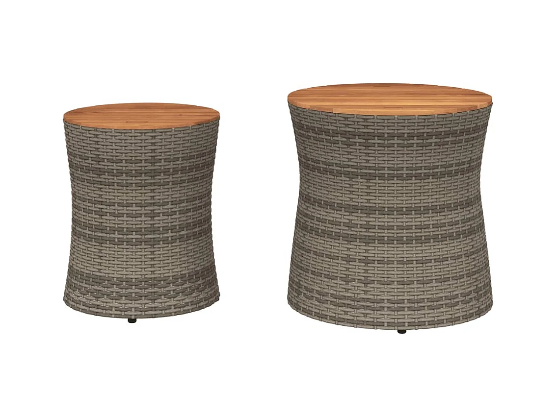 Oeffelt  Tuinbijzettafels 2 st met houten blad poly rattan grijs
