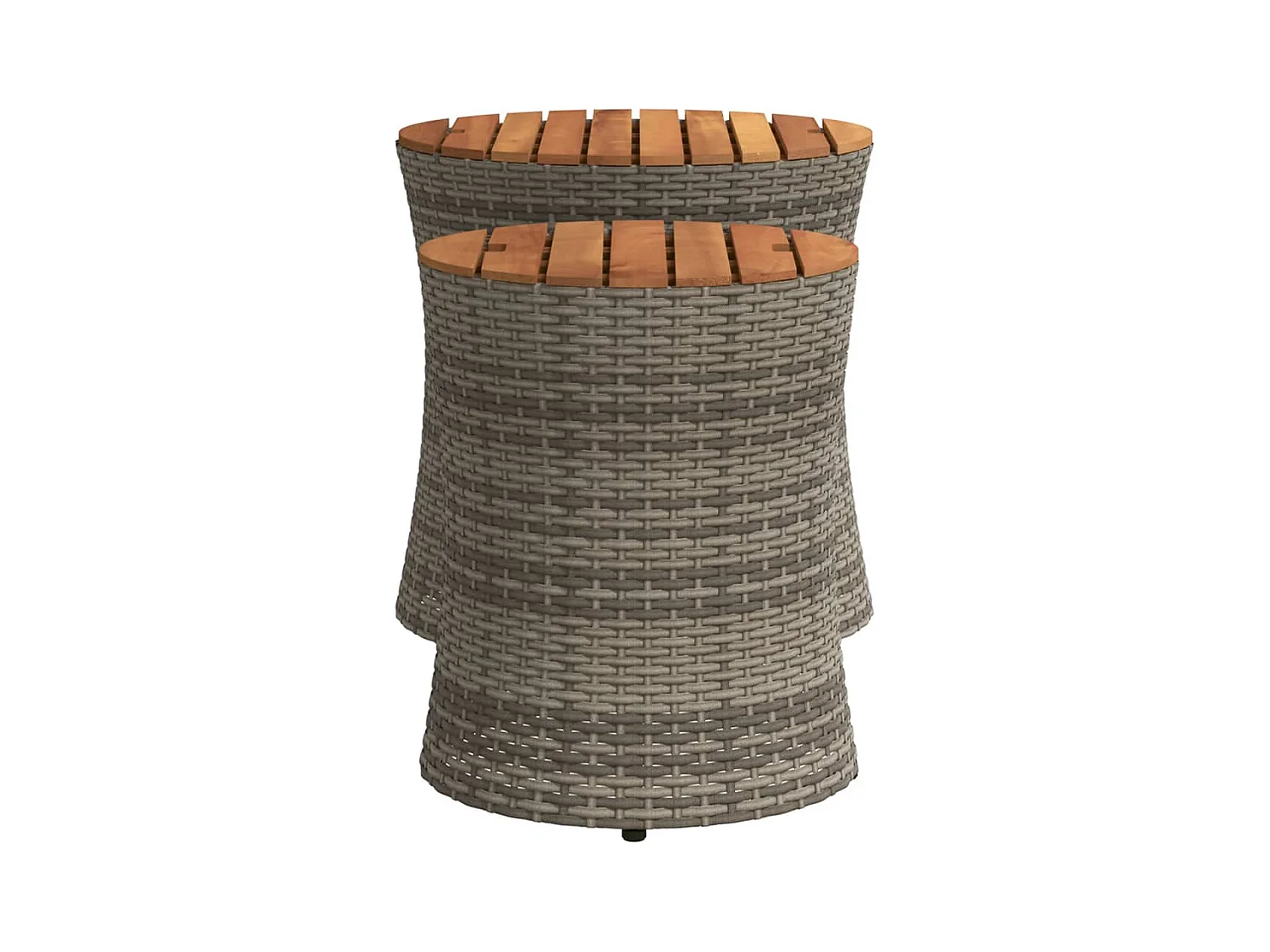 Oeffelt  Tuinbijzettafels 2 st met houten blad poly rattan grijs