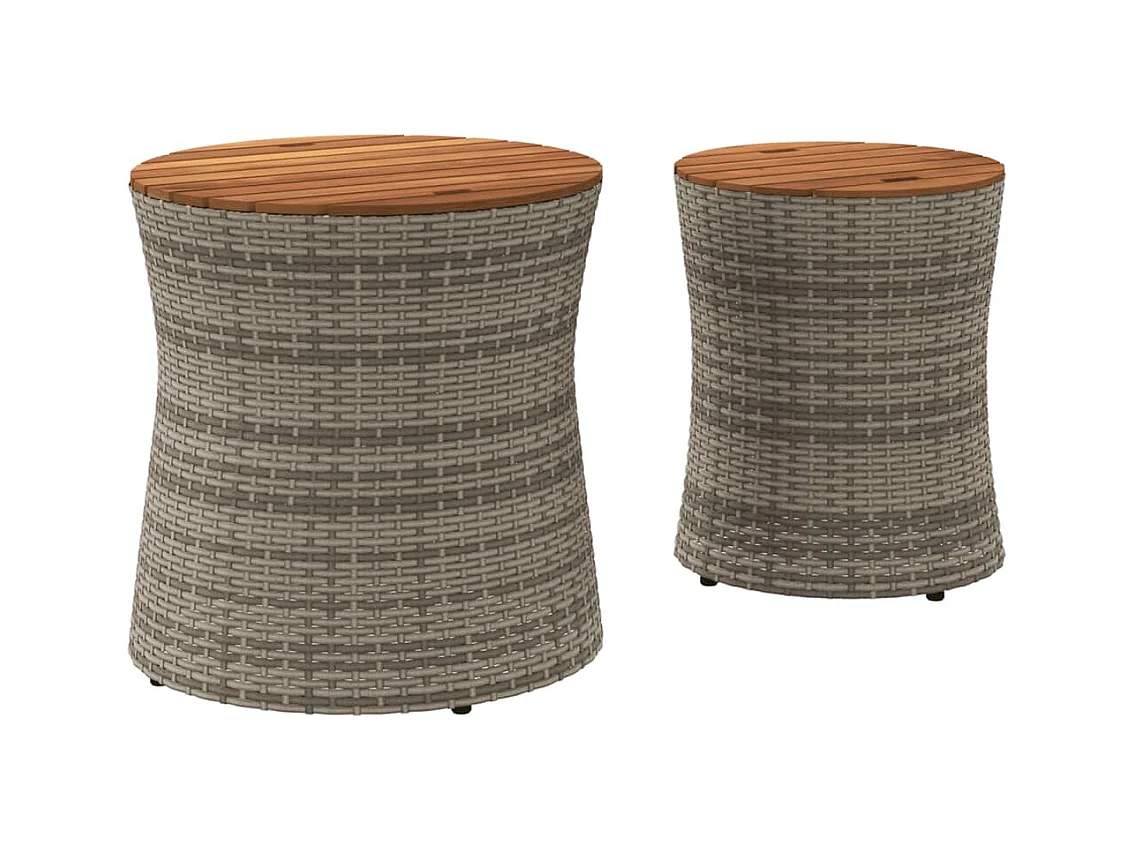 Oeffelt  Tuinbijzettafels 2 st met houten blad poly rattan grijs