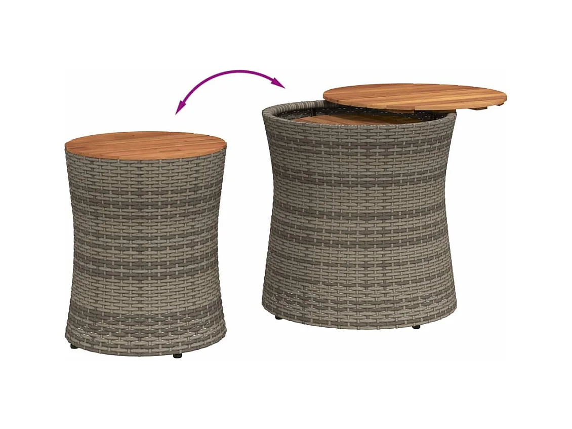 Oeffelt  Tuinbijzettafels 2 st met houten blad poly rattan grijs