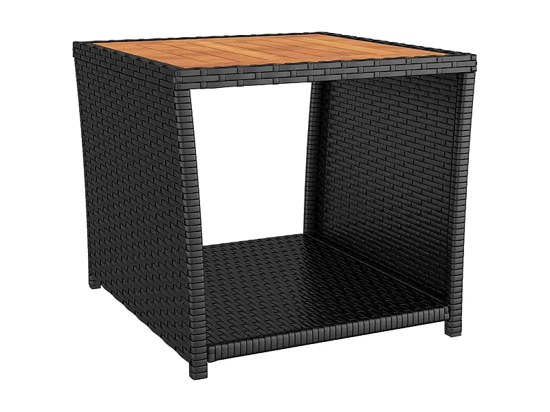 Paul-Étienne  Tavolino con Piano Legno Nero Polyrattan Legno Massello Acacia