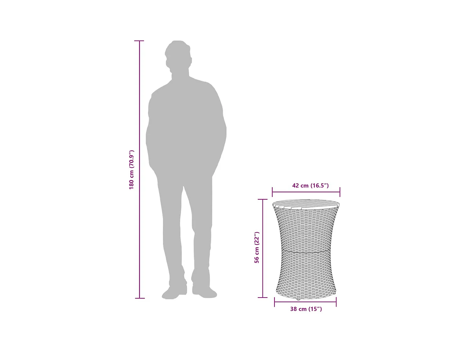 Yndra  Table d'appoint de jardin forme tambour noir rotin bois massif